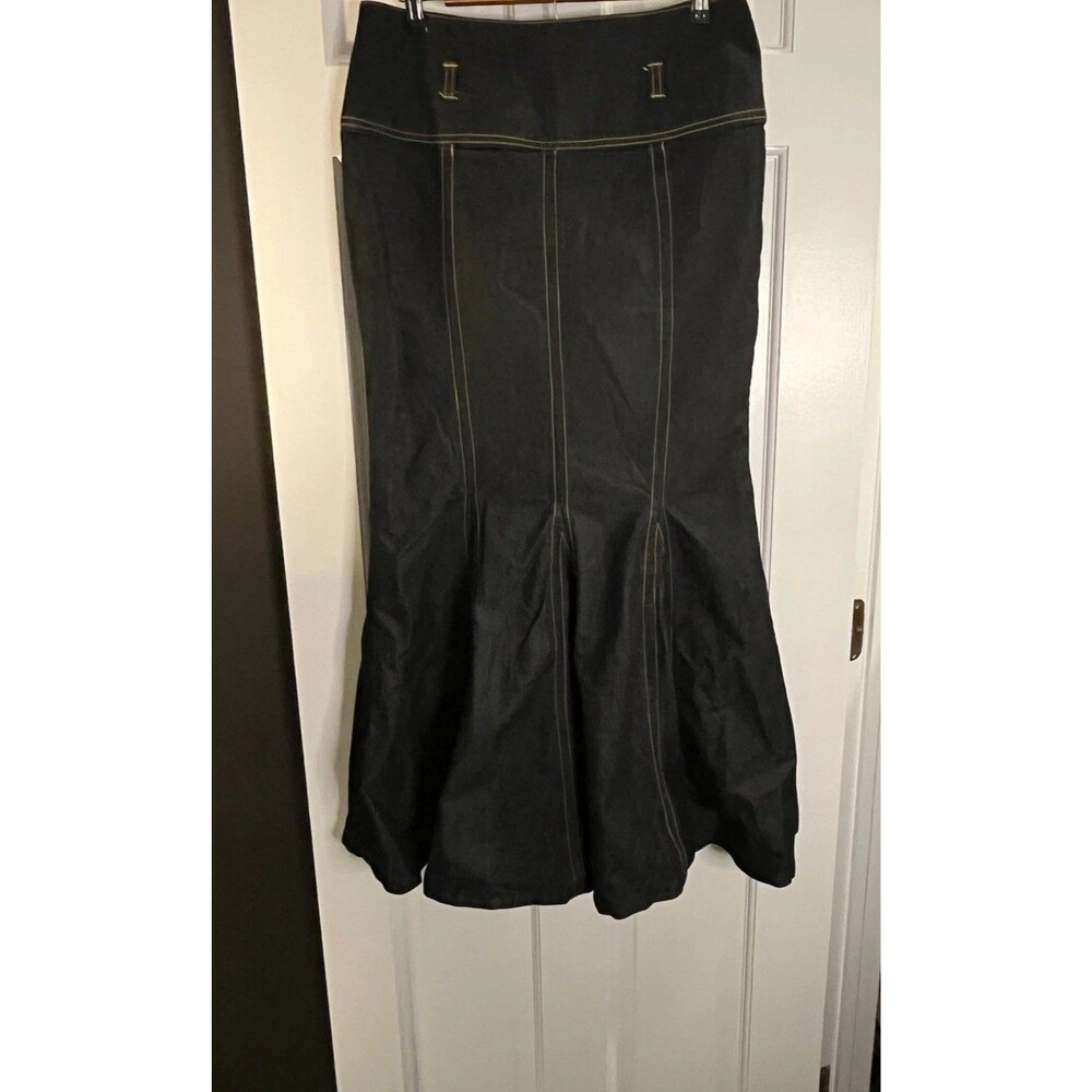 Y2K Bisou Bisou Maxi Flare Skirt Size 10 Denim Mermaid Patchwork Long